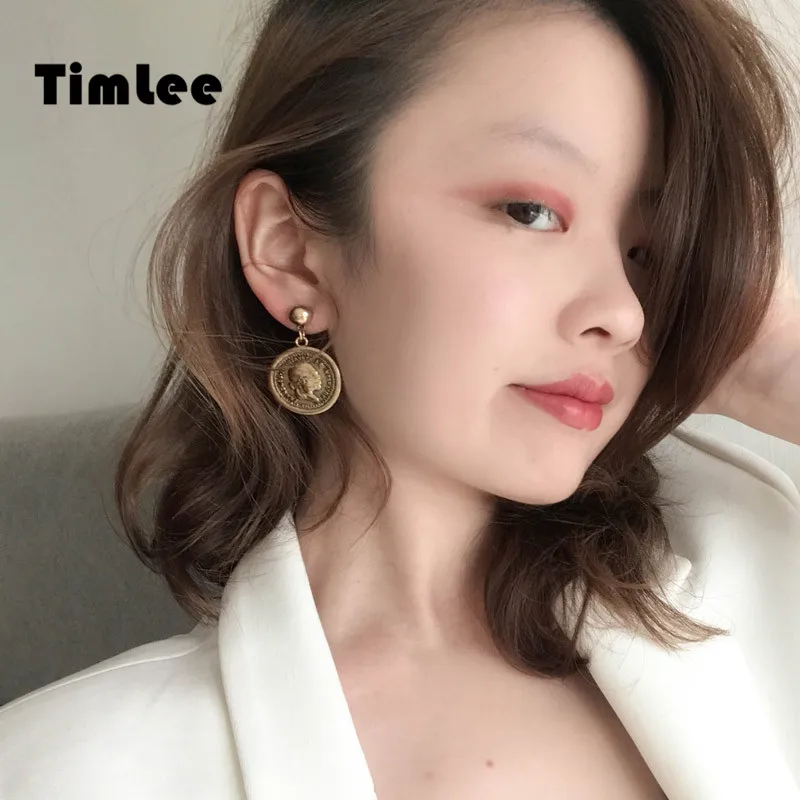 

Timlee E054 Punk Design Vintage Metal Coin Alloy Drop Earrings Personality Jewelry wholesale