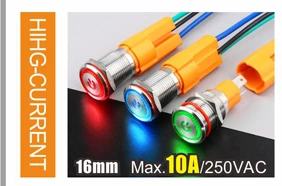 LANBOO 16 мм, 19 мм, 22 мм, красный, зеленый, желтый, синий, 12 В, 24 В, 110 В, 250 В, светодиодный металлический индикатор, лампа, индикатор, светильник, одна лампа, водонепроницаемая