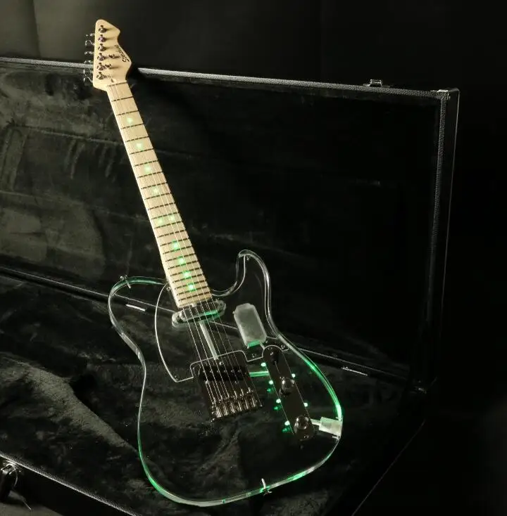 

TL Crystal Electric Guitar Acrylic Body Green LED Light Frets Light Maple Fingerboard Top Quality