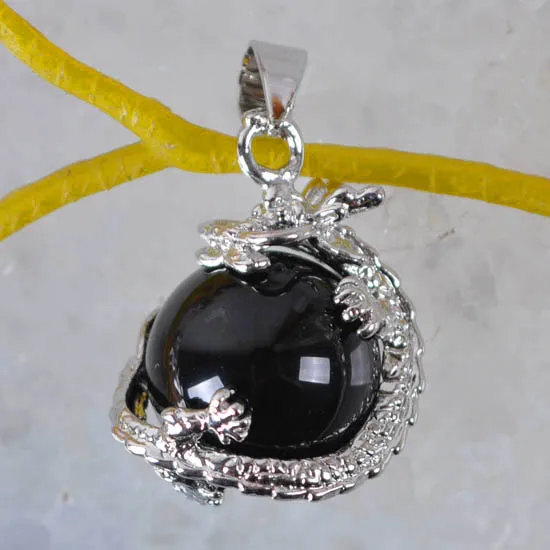 1 шт натуральный камень круглый шарик черный оникс дракон кулон для ожерелья K1901