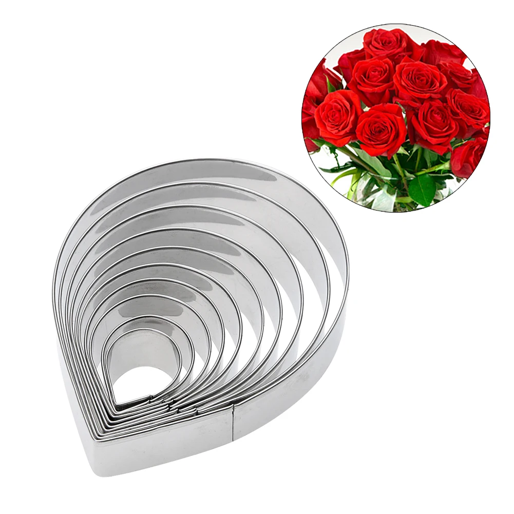 

10pcs/set Stainless Steel Metal Fondant Cake Mold Rose Petal Cookie Cutter Baking Tool Cake Sugar DIY Making molde de Egg Shape