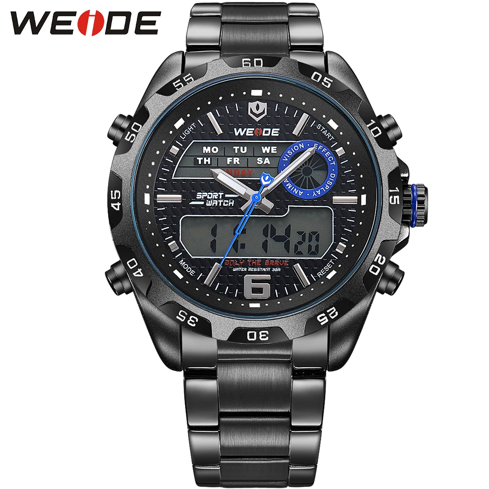 

WEIDE Men's Double Movement Water Resistant Watches LCD Analog Digital Complete Calendar Auto Date Day Wristwatch Gifts for Men