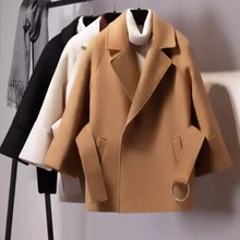Новинка маленькая короткая шерстяная женское осеннее пальто и зимнее шерстяное пальто студенческий Короткий плащ Талия Пальто дропшиппинг
