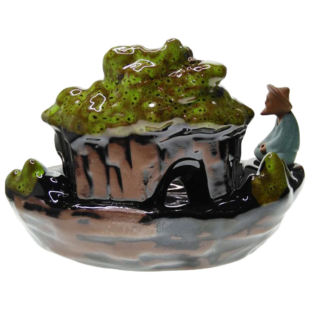 Ceramic Mountain Boat Incense Burner Stick Cones Backflow Incense Holder Home Decor Figurines Miniatures - Цвет: A