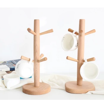 

New Soild Wood Mug Rack Tree Storage Cup Organizer Holder With 6 Hooks For Kitchen Livingroom Table Storage Hanging Holder