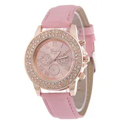 Женские кварцевые часы с римскими цифрами Для женщин роскошный кристалл горного хрусталя кожа повседневные платья спортивные часы Reloje Mujer