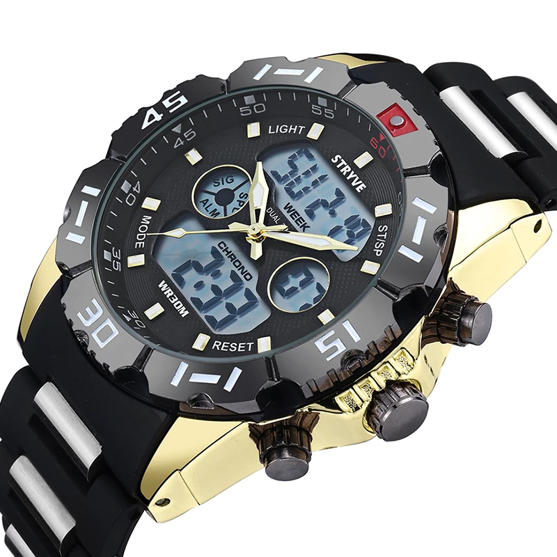 

Stryve 8010 Brand Luxury Dual Display Quartz Digital Male Led Clock Military Heavy Dial Waterproof Men Sport Watch Montre Homme