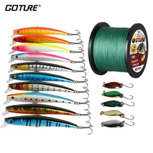 GOTURE 500 м плетеная рыболовная леска с блесном рыболовная приманка и Спиннер приманка/Ложка жесткая приманка 16 шт./лот