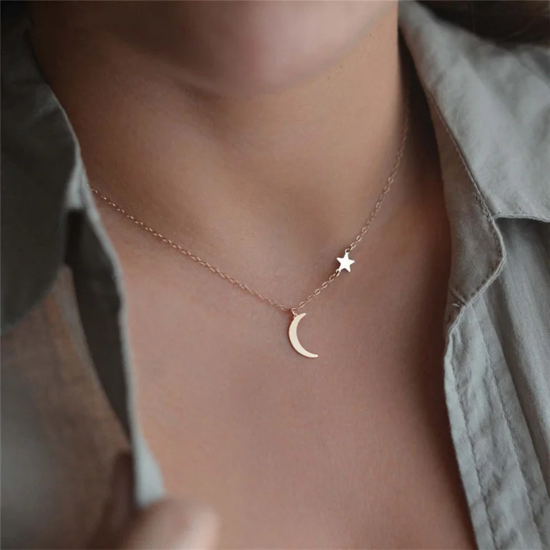 

Simple Star & Moon Pendant Necklaces Gold Chain Charms Jewelry Statement Necklace Women accessories Collier Femme Jewellery