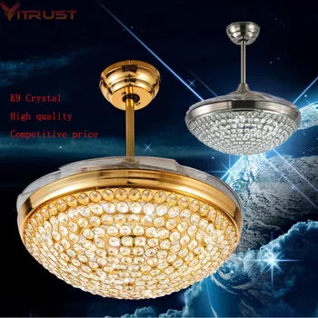 

Crystal Ceiling Fan Lighting folding ceiling fan Dining Room Chrome Gold Crystal Lamp fan Modern LED Fan Lamps Remote Controller