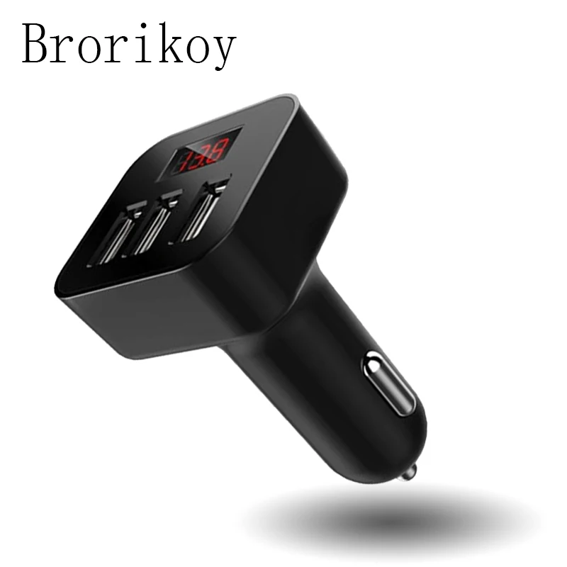 Автомобильное зарядное устройство Brorikoy, быстрая зарядка, адаптер для iPhone, samsung, мобильного телефона, 3 USB, авто, умный светодиодный дисплей, автомобильные аксессуары, зарядное устройство