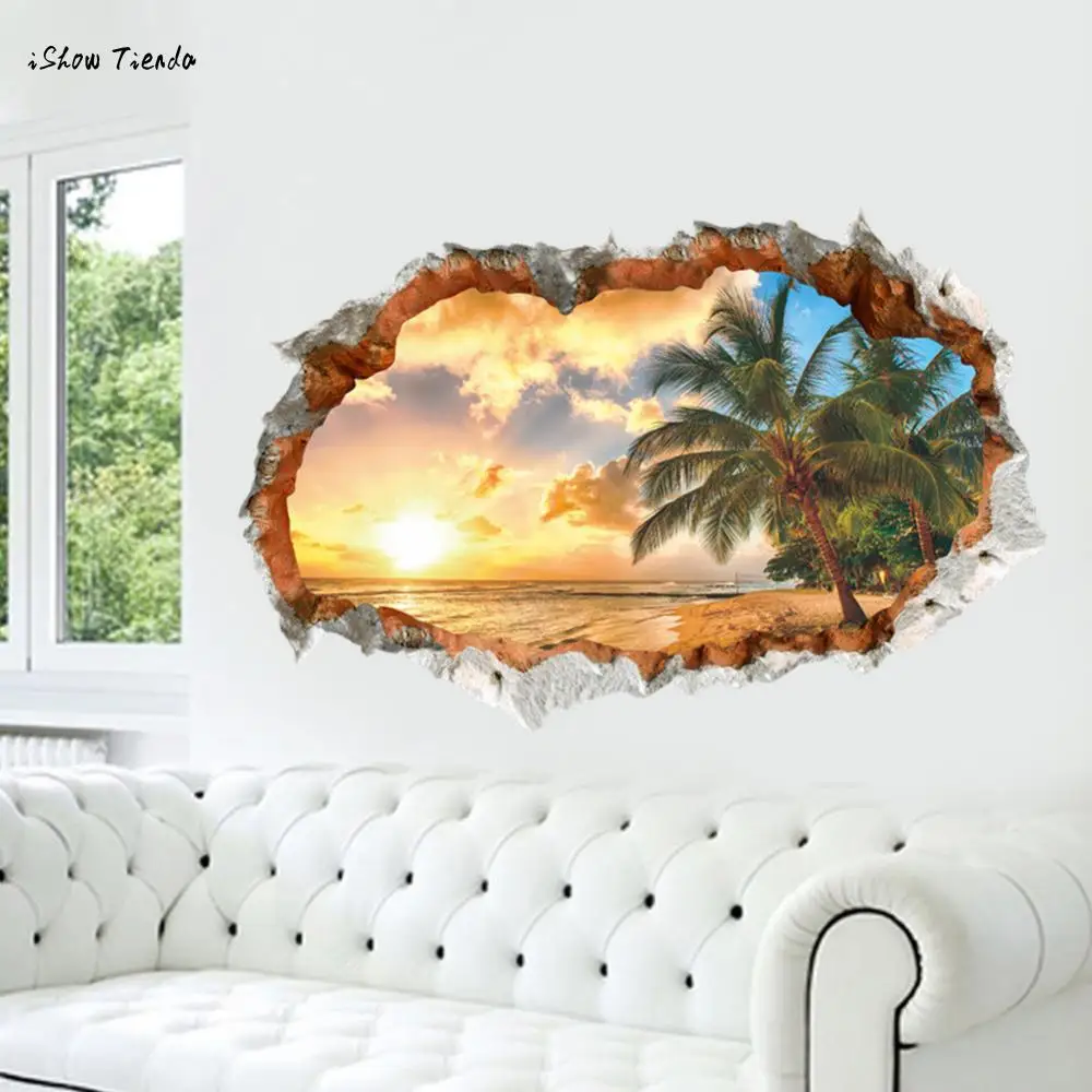 

ISHOWTIENDA 1PC 60cm*90cm Wall Decals 3D Broken Wall Of The Bedroom A Sitting Room Background Wall Stickers Pegatinas De Pared
