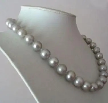  Vente chaude 10-11 MM AAA mer du sud gris collier de perles 18 pouces bijoux
