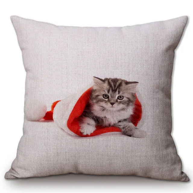 18" Christmas Cat Cotton Linen Pillow Case Throw Cushion Cover Home Décor 18" Christmas Cat Cotton Linen Pillow Case Throw Cushion Cover Home Décor