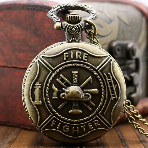 

Men Women Steampunk Vintage Fire Fighter Necklace Pendant Quartz Pocket Watch