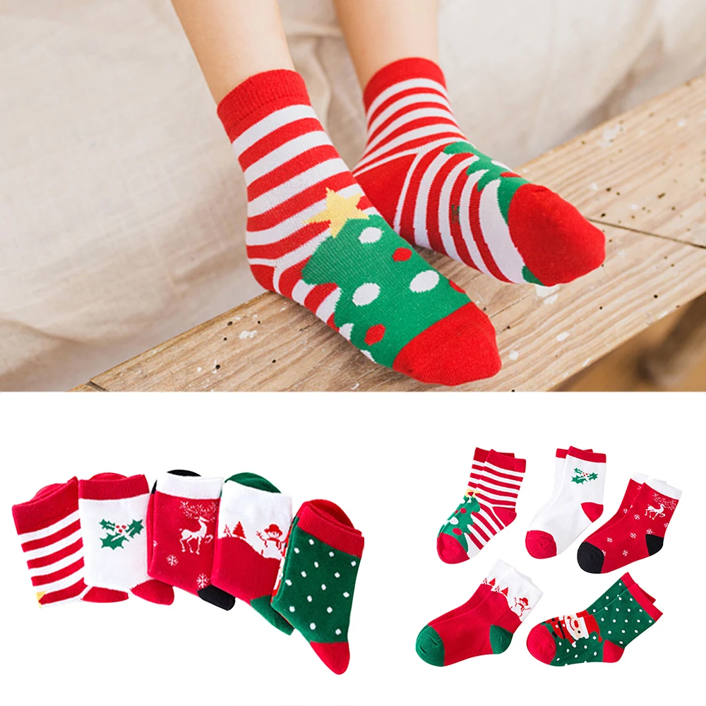 

1 pair Cotton Spring Winter Baby Girls Boys Socks Children Striped Santa Claus Christmas Bear Socks Baby Cartoon Red Tube Socks