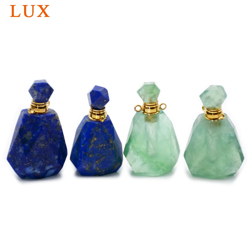 

LUX Genuine Natural Fluorite Essential Oil Diffuser lapis lazuli Stone Pendant Fluorite Necklace Perfume Bottle Chakra Jewelry