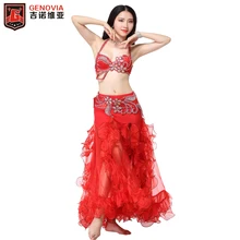Women Belly Dance Wear Handmade Flower Beaded Clothing Egyptian Costumes Oriental Rhinestone Set Bra Belt Skirt 2018 performance belly dancing egyptian costumes oriental dace bra belt skirt belly dance 3pcs costume set