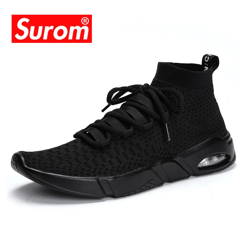 

SUROM Men's Socks Casual Shoes Flying Weaving Cloth Shoes Black White Red Grey Color Air Cushion Sole Ankle Sneakers Size 39-46
