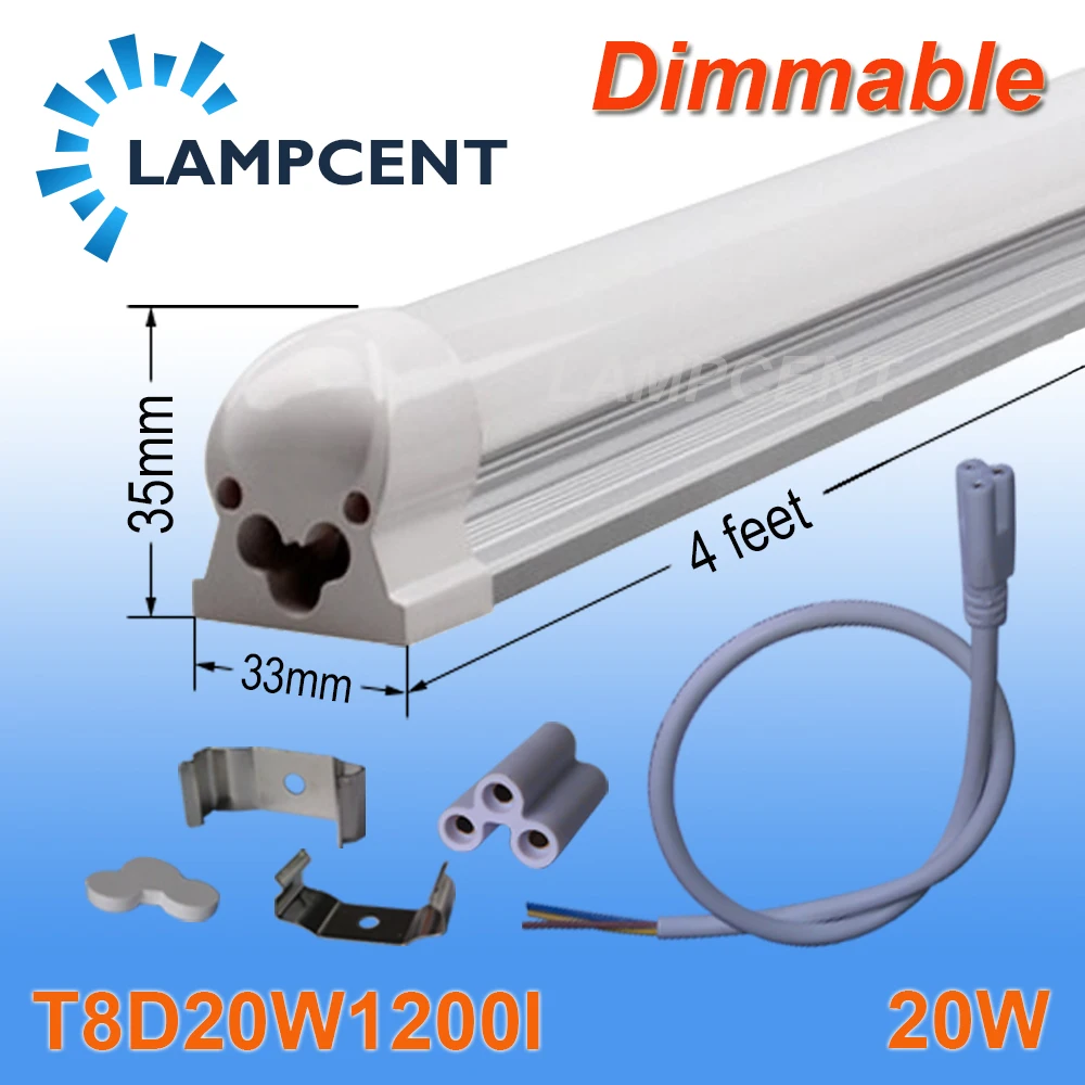 54/Pack Dimmable LED Integrated Tube T8 4FT 20W Linear Lamp Replace