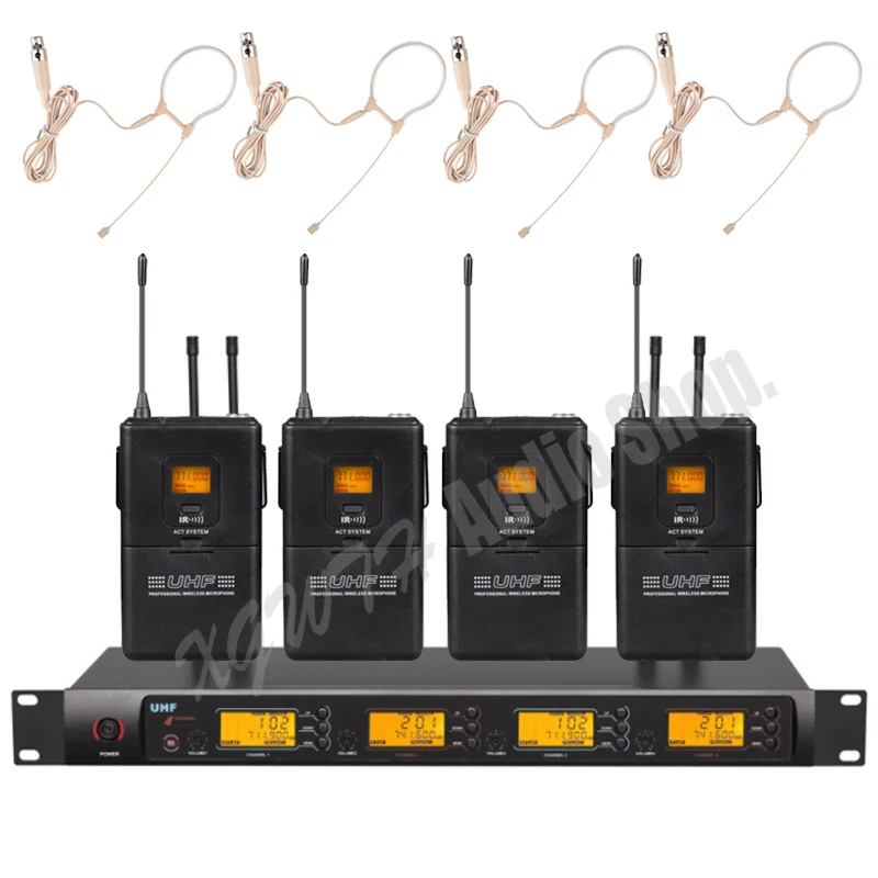 

UHF Wireless Microphone Professional Karaoke System Ear Hook Headset Cordless Mic 400 Channel Receiver Beltpack Transmitter