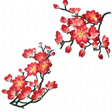 Parches con bordados de Flores Magnolia Para Ropa, pegatinas rojas Para Parches, flor de aplique bordado