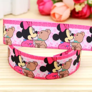 

7/8'' Free shipping cartoon minnie printed grosgrain ribbon hairbow headwear party decoration diy wholesale OEM 22mm P5195
