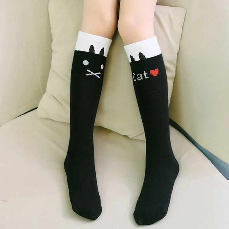 Hot Girls Children Striped Tights Knee High Socks Cute Cat Design Pattern Tights Leg Warmer Kids Knee Socks CL0859 (1)