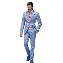 Модные Для Мужчин's Костюмы Дизайн Кнопка эвакуатор светло-голубой жениха Смокинги для женихов Для мужчин Нарядные Костюмы для свадьбы Best человек Костюмы(куртка+ Брюки для девочек+ галстук