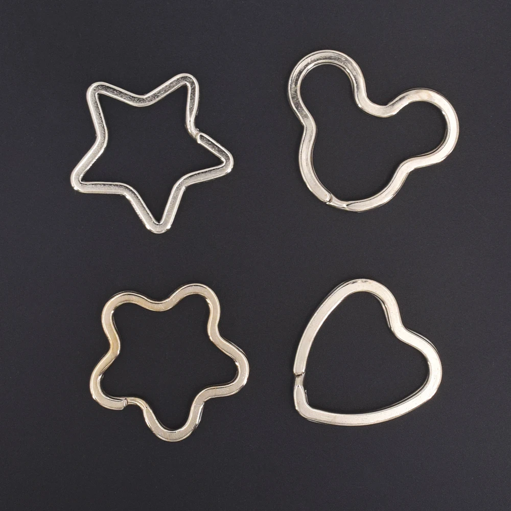 

20pcs/lot Fashion Alloy Metal Rhodium plated Color Heart Star Shaped Key rings DIY Key Chains Jewelry For Car Key Handbag