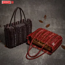 Новая ручная тканая сумочка из натуральной кожи, высокоэластичная плетеная ретро сумка для матери из натуральной кожи, Роскошные модные женские сумки на плечо