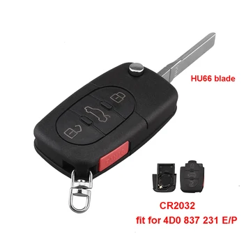 

Flip Key 3+1 Panic 4Buttons Remote Car Key Shell Case Keyless Fob For Audi A4 A6 A8 TT Quattro S4 S6 S8 CR2032 HU66 blade
