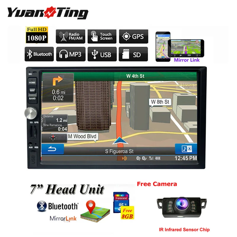 

YuanTing Backup Rear View Camera + Double Din Car Stereo 7 Inch Touch Screen Radio MP5 Multimedia Player Support Mirror Link