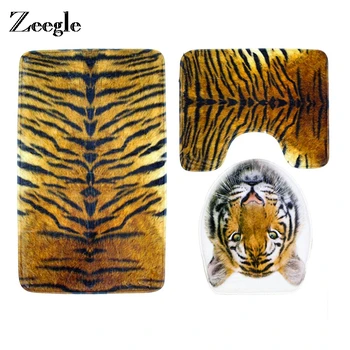 

Zeegle Tiger Printed Bath Mat Bathroom Carpet Anti-slip Floor Mats Absorbent Flannel Bathroom Mat 3Pcs Toilet Carpet Bath Rugs