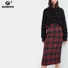 ROHOPO Plaid Midi Pencil Skirt Belted Vintage Autumn High Waist Hobble Skirt Ladies Gothic Falda #UK8673 ROHOPO Plaid Midi Pencil Skirt Belted Vintage Autumn High Waist Hobble Skirt Ladies Gothic Falda #UK8673