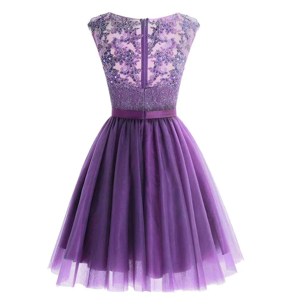 Short Purple Tulle Homecoming Dress with Beaded Lace and Crystals | Mini Graduation Dress | Cute & Affordable Homecoming Gown image 3