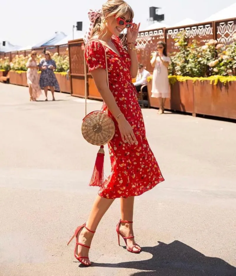 

Ladies Sweet Floral Print A-Line Dress Summer V-Neck Bow Tie Split Dress 90s Streetwear Casual Dresses 2018 Sexy Sundress