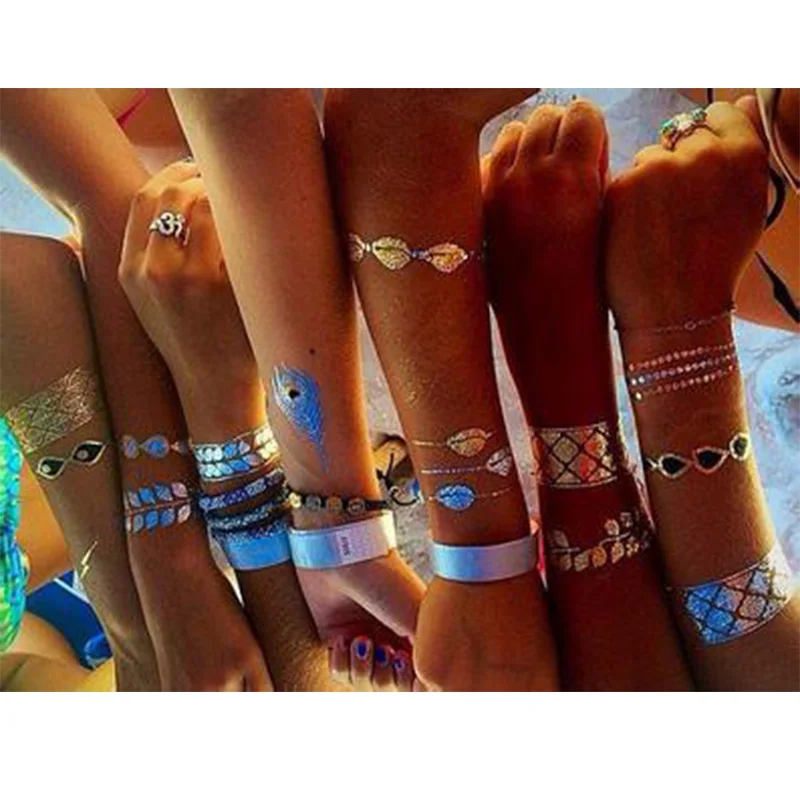 New Fashion Temporary Tattoo Stickers Temporary Body Art Waterproof Tattoo Pattern Women Sex Products Design Metal Gold  (12)