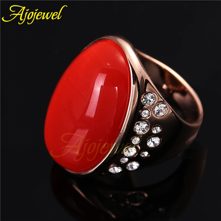 

2014 CZ femal fashion jewelry environmental charmful big red opal heart rings for women
