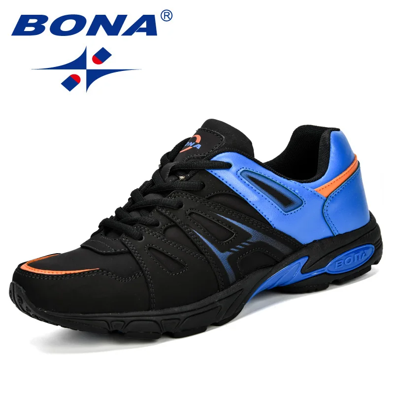 BONA/Легкая уличная спортивная обувь; мужские кроссовки; удобные беговые кожаные кроссовки для тенниса; мужские кроссовки для бега; удобные мужские кроссовки - Цвет: Charcoal grey R blue