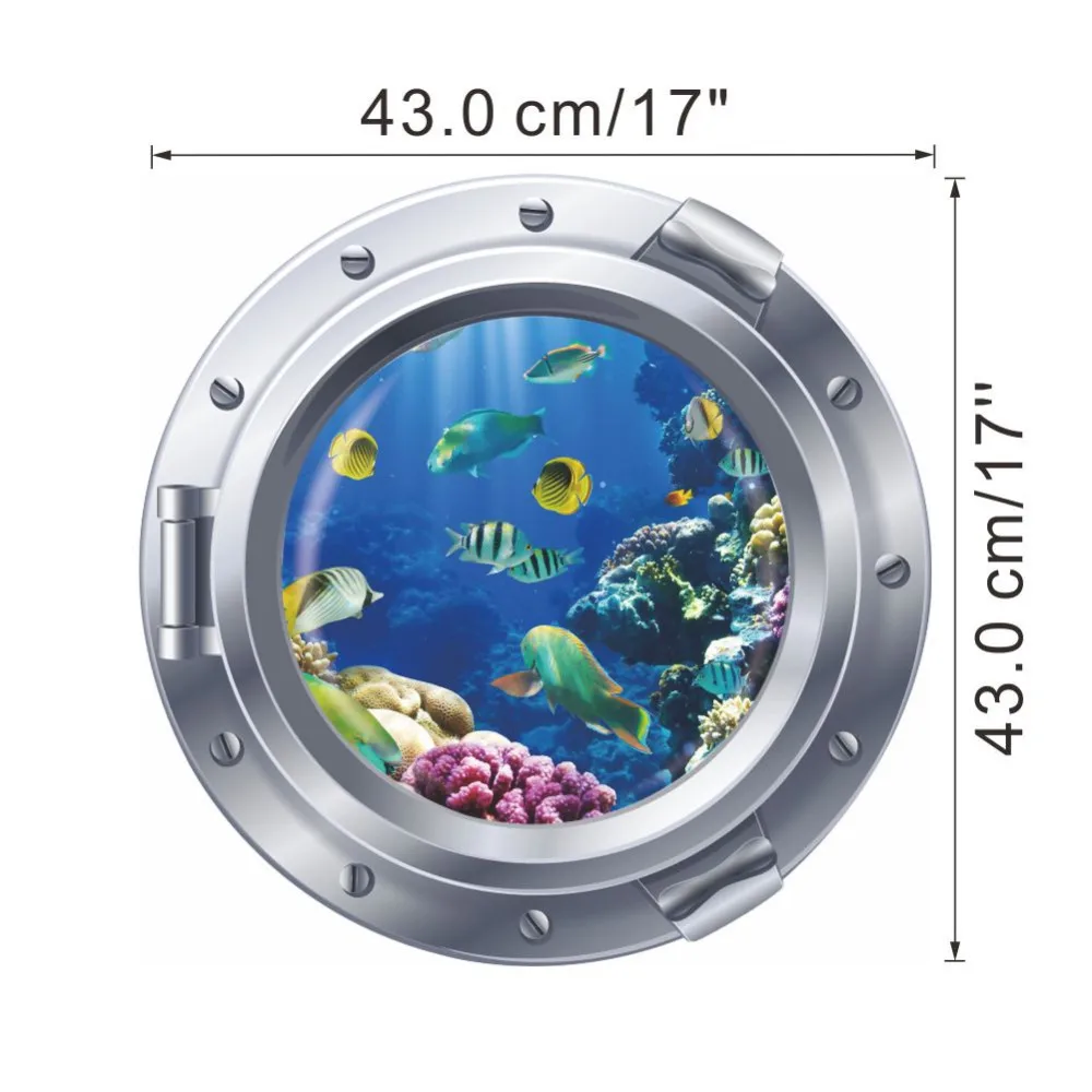 3d вид на океан, рыбка, окно, настенная наклейка в детскую ванную комнату, наклейки, морской портал, отшелушивающая палочка, морской круиз, настенная художественная наклейка для детской комнаты