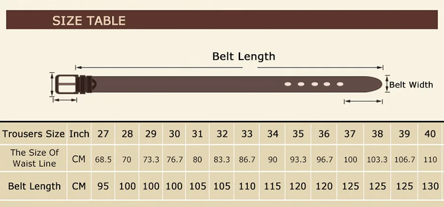 Belt Size Chart Cm