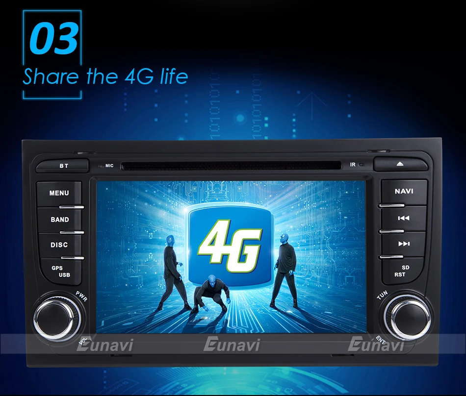 Perfect Eunavi Car Multimedia Player Car Radio 2 Din GPS Android 8.0 Stereo System For Audi/A4/S4 2002-2008 4GB RAM DVR OBD2 FM 4