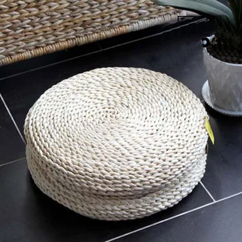 

Handmade seat cushion corn straw saddle bay window seat cushion put on carpet cream white tatami cushion round yogic meditation