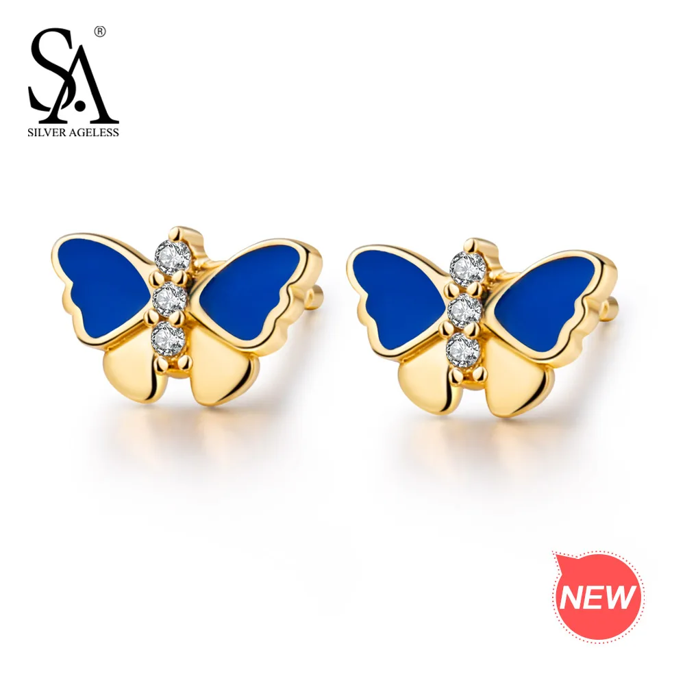 

SILVER AGELESS 9K Yellow Gold Butterfly Stud Earrings for Women AAA Zirconia Earrings Animal Gold Stud Earrings Earrings Set
