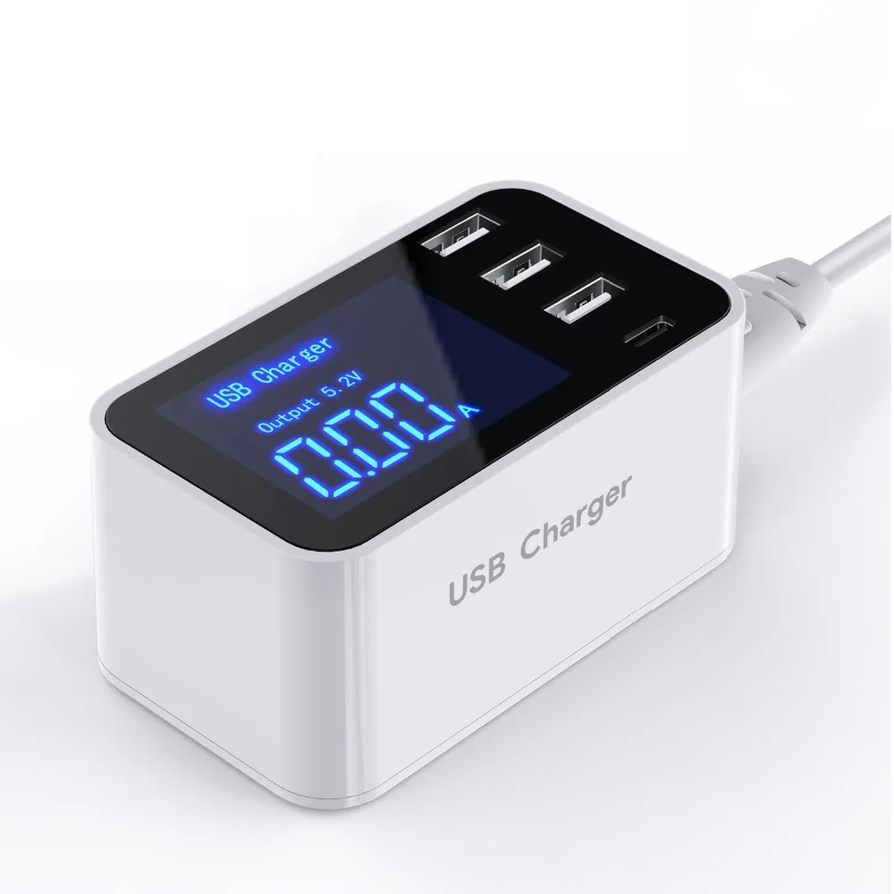 

4 Port USB Charger Desktop Charging Station Multi Port Travel adapter Fast Charge Hub with LED Display Smart Phone US EU UK Plug
