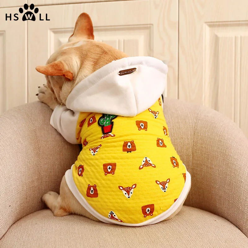 

HSWLL Pet puppy clothes warm print hooded jacket small dog French bulldog