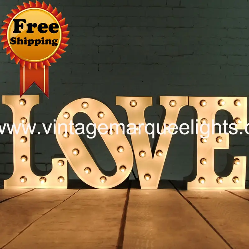 Vintage Metal Fairground Carnival Marquee Light Up LED Love Sign Decoration 