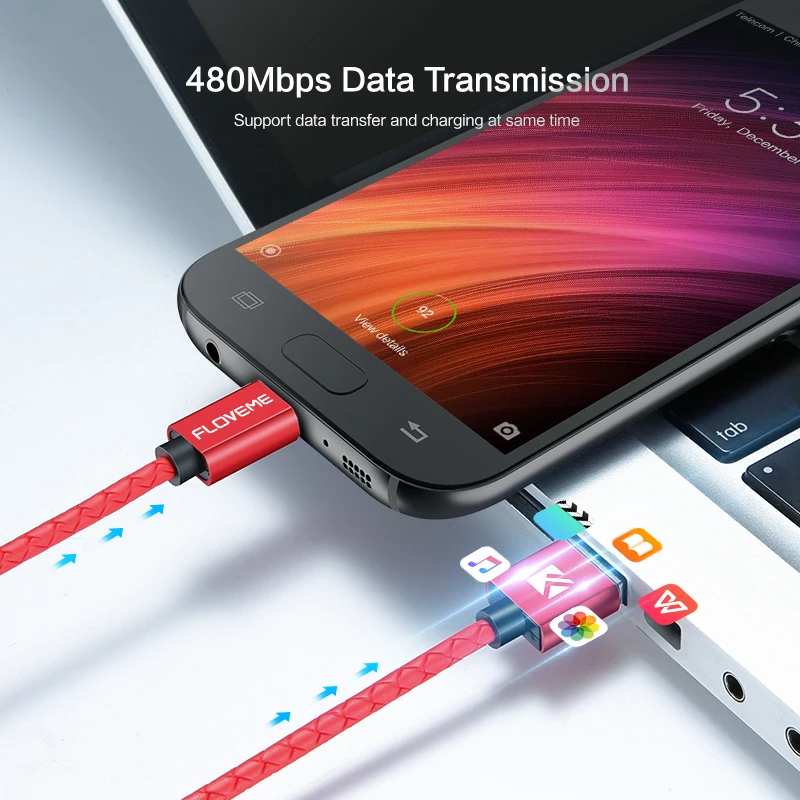 FLOVEME USB مغناطيسي صغير كابل 3A سريع تهمة بيانات كابل مغناطيسي USB لسامسونج S7 S6 Xiaomi LG سلك Microusb الهاتف المحمول الكابلات