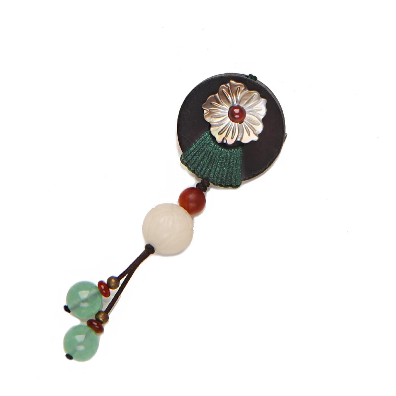 

MYWINY Original handmade shell flowers brooch,wooden Ethnic jewelry,Aventurine stone vintage brooch for women,girl gift